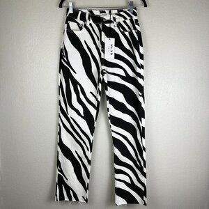 NA-KD Fashion Zebra Denim Pants NEW Distressed Straight Leg High Waisted Size 4
